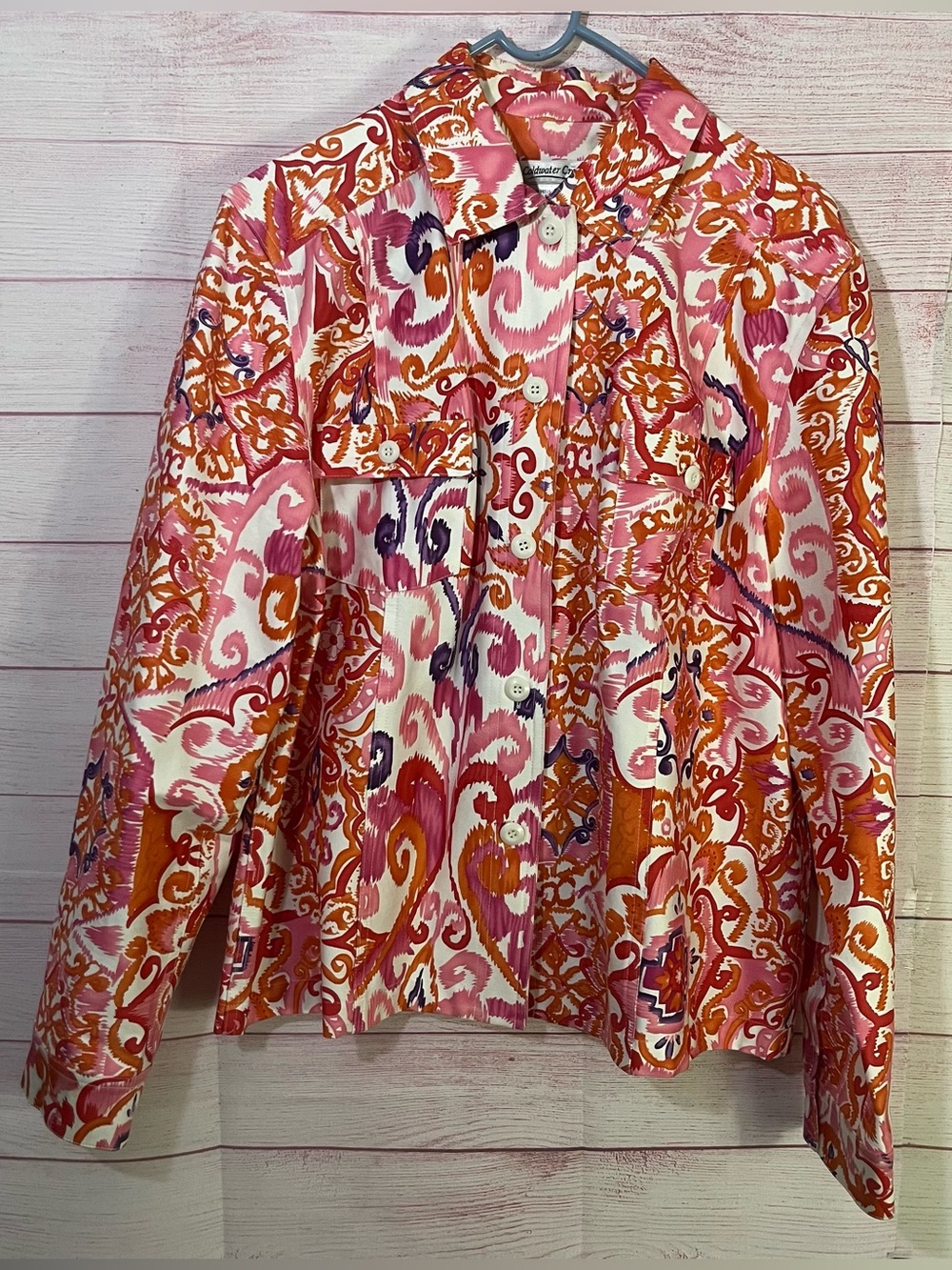 Coldwater Creek Multicolor Damask Pattern‎ Full Button Jacket Large
